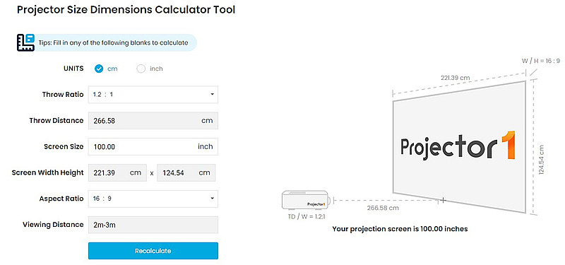 projector calculation tool